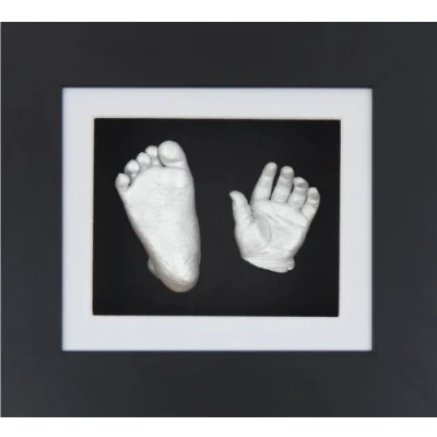 Image of BabyRice New Baby Casting Kit with 6x5&quot; Black 3D Box Display Frame/White Mount/Black Backing/Silver paint