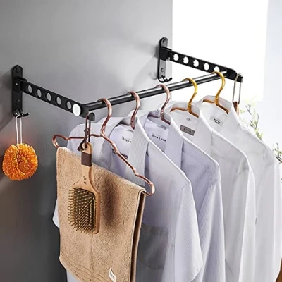 Image of Candeon Wall Mounted Clothes Drying Rack Foldable Hanger Airer Balcony Rail Space Saving