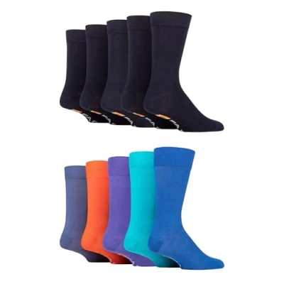 Image of Farah Mens Patterned Bamboo Socks Plain Classic Colourful Soft Breathable Cooling for Casual Wear or Suit 10 Pair Multipack Size 6 11 Navy Bright