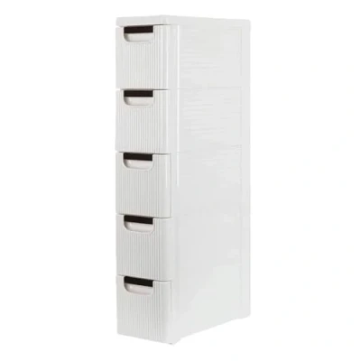 Image of Narrow Storage Unit, Unit with Drawers, Bathroom Unit,3/4/5 Drawer Drawers on Wheels, Slim Cabinet for Bedroom Kitchen (White, 5 Tier)