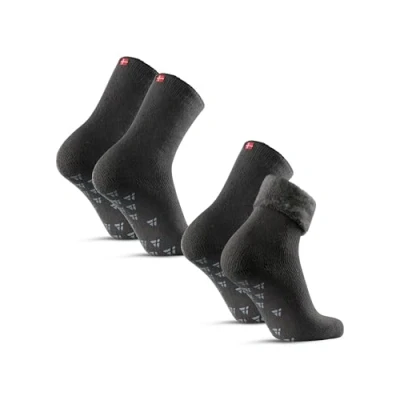 Image of DANISH ENDURANCE Non Slip Socks for Women &amp; Men, Thermal Socks, with Fleece, Slipper Extra Warm, Cosy Winter, Insulated, 2 Pack, Grey, 9 12