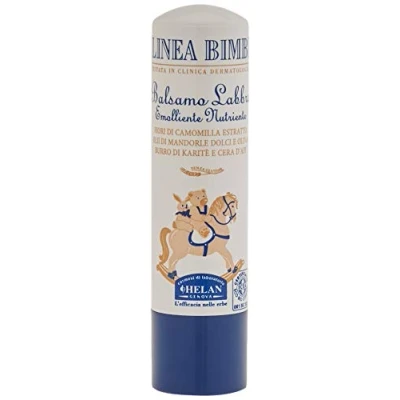 Image of Helan, Linea Bimbi Bio, Children&#039;s Lip Balm, Nourishing Moisturising Cocoa Butter Balm with Sweet Almond and Olive Oil, Shea Camomile Flowers Vanilla Aroma