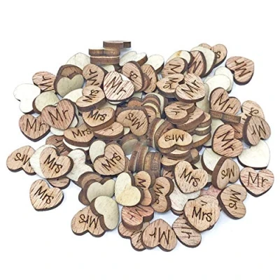 Image of 10mm Mr &amp; Mrs Love Hearts Wooden Shabby Chic Craft Scrapbook Vintage Confetti (50)