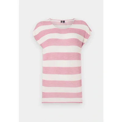 Image of VERO MODA Women&#039;s Vmwide Sl Top Ga JRS Noos T Shirt, Nostalgia Rose/Stripes: Snow White, S