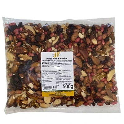 Image of Hides Fine Foods Mixed Nuts &amp; Raisins 500g GMO Free Suitable for Vegetarians Great Baking, Flapjacks, Granola, Trail Mix, Christmas Snacks