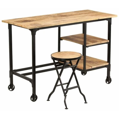 Image of vidaXL Desk with Folding Stool Solid Mango Wood 115x50x76 cm