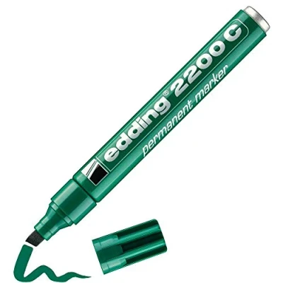 Image of edding 2200 C permanent marker green 1 pen chisel tip 5 mm quick drying waterproof, smudge proof for cardboard, plastic, wood, metal, fabric