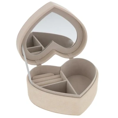 Image of Shudehill Giftware Rox Box Heart Shaped Jewellery Rings, Earrings, Bracelet and Necklace Storage in Oyster Beige/Cream with Mirror Gold