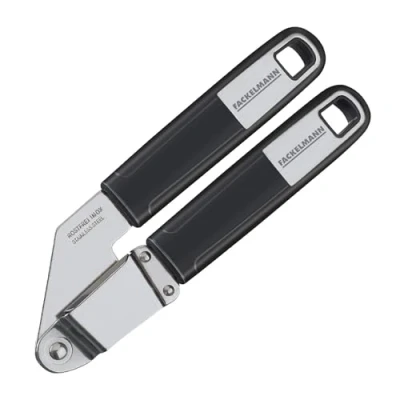 Image of Fackelmann SENSE Garlic Press, Zinc Plated Function Head, Soft Grip Non Slip Touch Handle, 3.5x7.9x22cm, Silver &amp; Black