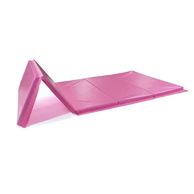 Image of PINK Folding Gym Mat, Gymnastics Tumbling Mat with Carrying Handles, Thick Exercise Foldable for Kids, Padding MMA, Gymnastics, Activity Play and Home