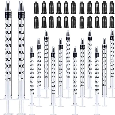 Image of Gufastoe 100pcs 1ml Plastic Syringes with caps for Scientific Labs Experiment Refilling, Measuring Liquids, Watering, Feeding Pets, Oil or Glue