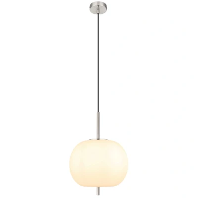 Image of Blacky I Globe Pendant Ceiling Light Nickel Matt Opal Glass Shade 1x E27