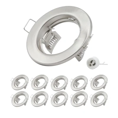 Image of COOINJOY 10x Modern GU10 Downlights for Ceiling, Round Satin Nickel Metal Frame Recessed Ceiling Lights, External Dimensions: 80mm, Cut Out Hole Size:60 80 mm