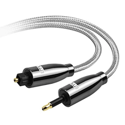 Image of EMK Digital Sound Toslink to Mini Cable 3.5 SPDIF Optical [Not a 3.5mm Aux] Audio (Straight White, 1M)