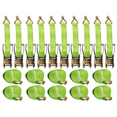 Image of Ratchet Straps 50MM 12M 5T X10 (Tie Down Heavy Duty Cargo Hi Vis Trailer Lashing Recovery Claw J Hook)