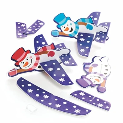 Image of Baker Ross FC272 Jolly Snowman Flying Gliders Pack of 8, for Kids, Novelty Toys, Ideal Kids Party Bags and Small Toys Children