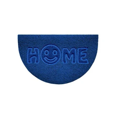 Image of Nicoman Embossed Halfmoon Half Circle Door Mat Dirt Trapper Jet Washable Doormat 70x44cm (Blue, HOME SMILEY FACE Shape) Use Indoor or Sheltered Outdoor