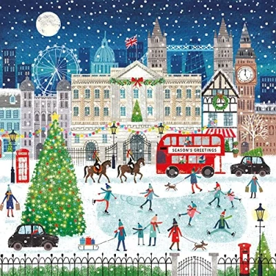 Image of Museums &amp; Galleries Charity Christmas Cards in London Festive City Scene Eco Friendly Recyclable Pack of 5