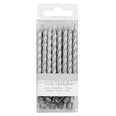 Image of 25th Silver Wedding Anniversary or Birthday Candle 16 Candles and Holder As
