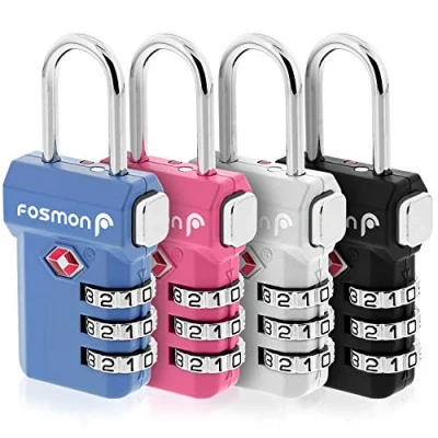 Image of Fosmon TSA Accepted Luggage Locks, (4 Pack) Open Alert Indicator 3 Digit Combination Padlock Codes with Alloy Body and Release Button for Travel Bag, Suit Case &amp; Black, Blue, Pink, Silver