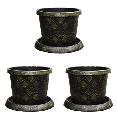 Image of Easy to Use Stylish Large Patio Pot &amp; Saucer Stunning black and gold lattice effect Ideal for planting flower plugs shrub vegetables 3 x 39cm Pots Saucers by Thompson Morgan