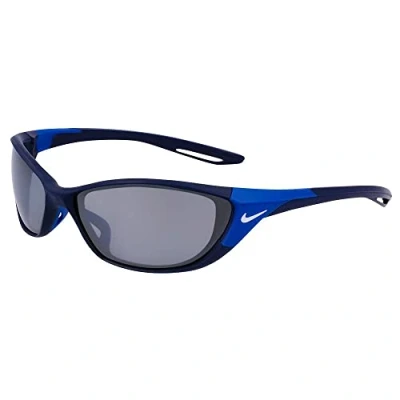Image of Nike Sun Sunglasses, Matte Midnight Navy/White Logo/Silver Fl/Clear 410, 66