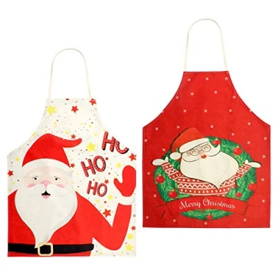 Image of Kulannder Christmas Apron 2Pcs Santa Claus Apron, Kitchen Adult for Party Chef Cooking (67.5 * 55.5cm)