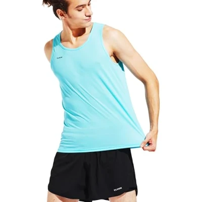 Image of TLRUN Men&#039;s Running Tank Top Ultra Lightweight Marathon Singlet Shirts Dry Fit Workout Sleeveless T Shirts(Large Light Blue)