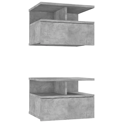 Image of vidaXL Floating Nightstands 2 pcs Concrete Grey 40x31x27cm Engineered Wood