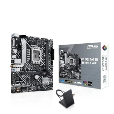 Image of ASUS PRIME H610M A WIFI Intel H610 (LGA 1700) mATX motherboard with PCIe 4.0, dual M.2 slots, DDR5, 1Gb Ethernet, DisplayPort, HDMI, VGA, USB 3.2Gen 2 ports, Addressable Gen headers, Aura Sync