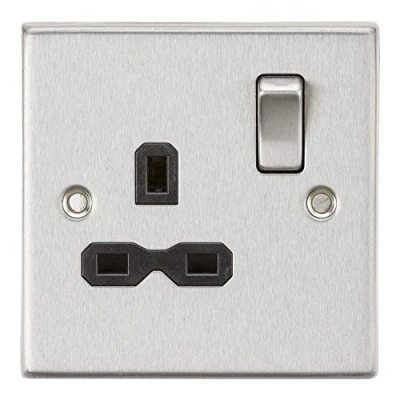 Image of KnightsBridge 13A 1G DP Switched Socket with Black Insert Square Edge Brushed Chrome