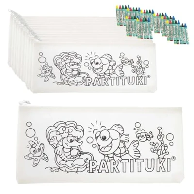 Image of Partituki Party Favours for Children. 25 Pencil Cases to Colour in and Crayons Sets. Pinata Details Kids. Non Toxic EU Certified.