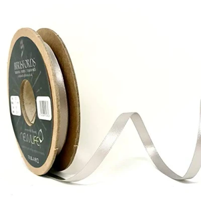 Image of Berisfords 7mm 18 Silver Grey NewLife Satin Ribbon 100% Recycled 20m reel