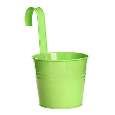 Image of Flower Pots, Garden Pots Hanging Buckets Planter, Metal Plant Home Decor with Hook For Balcony Fence Green L