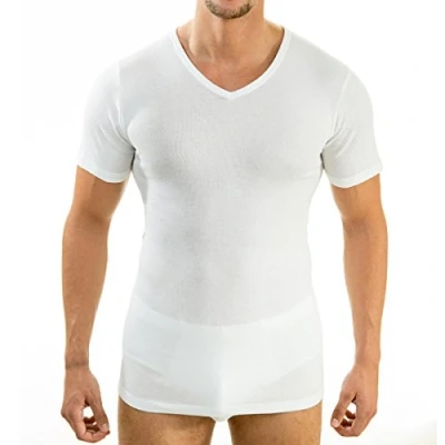 Image of HERMKO 4880 Pack of 4, Men&#039;s Short Sleeve Business Shirt with V Neckline, Made 100% Organic Cotton, Size:XX Large, Colour:White