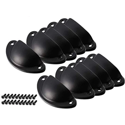 Image of Namvo 10 Pack Drawer Pull Handles Vintage Antique Shell Cup Kitchen Cupboard Door Cabinet Furniture Knobs with Screws Black