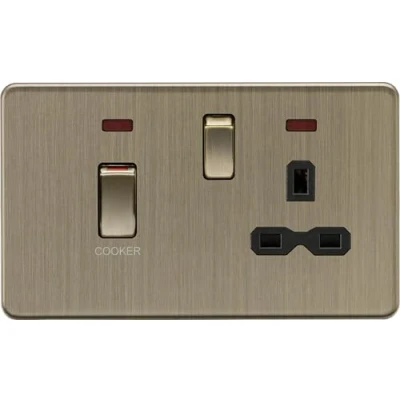 Image of KnightsBridge 45A DP Switch and 13A switched socket with neons antique brass