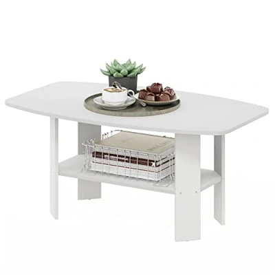 Image of Furinno Coffee Table, Engineered Wood, White, 54.86 (D) x 90.17 (W) 41.28 (H) cm