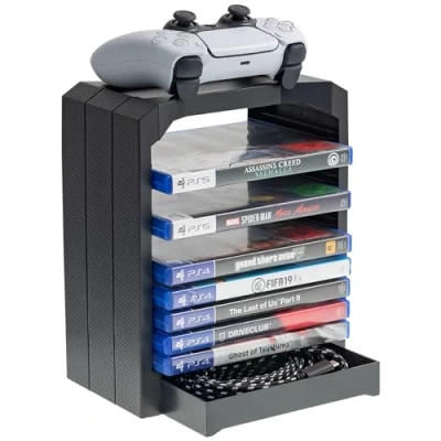 Image of Geekhome Universal games Storage Tower for up to 10 Xbox One, PS4, PS3, Blu Rays (PS4///)