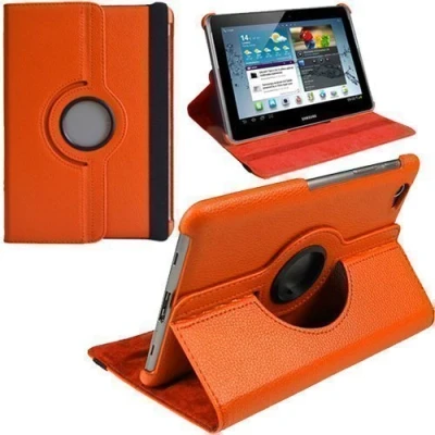 Image of TechDealsUK 360 Degree Rotating Leather Folding Folio Stand Case Cover For Samsung Galaxy Tab 2 10.1 P5100 P5110 (Orange)