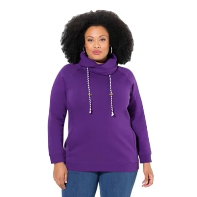 Image of Ulla Popken Women&#039;s, Weiter Stehkragen, Taschen, Langarm Sweatshirt, Wide Stand up Collar, Pockets, Raglan Long Sleeves, Purple, 50 52