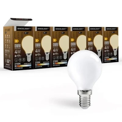 Image of SINCELIGHT Omni Directional LED Light Bulb with E14 Base, P45 Opacified Golfball Shape, 4W, 470lm, Equivalent to 50W, Warm White (2700K), Pack of 6