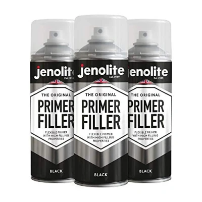 Image of JENOLITE Primer Filler Spray Paint BLACK High Fill Multi Surface Fills Small Dents &amp; Scratches Perfect For Car Bodywork, 3D Printer Models More 3 x 400ml