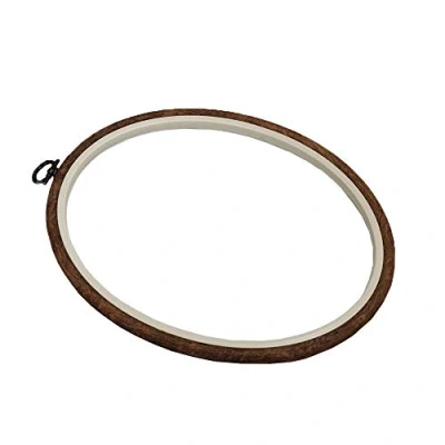 Image of Nurge Embroidery Flexi Hoop Cross Stitch Oval Display Wood Effect 18cm x 23cm