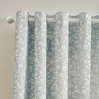 Image of Catherine Lansfield Brooke Floral 66x72 Inch Lined Eyelet Curtains Two Panels Duck egg Blue