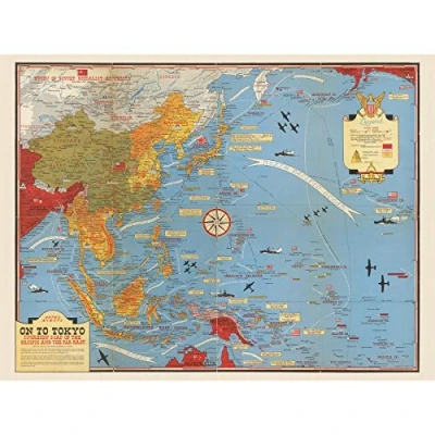Image of Artery8 Map Turner 1944 War WWII On To Tokyo Pacific Large Wall Art Poster Print Thick Paper 18X24 Inch