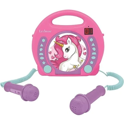 Image of Lexibook RCDK100UNI Unicorn Portable CD Microphones, Music Player, Repeat and Programming, Horse, Karaoke, Headphones Jack, for Kids, Boys, Girls, Pink/Purple