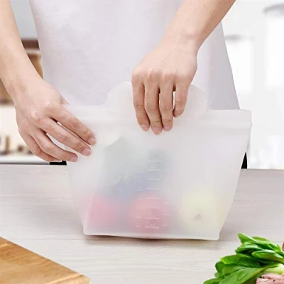 Image of Food Storage Bag Extra Large Half Gallon Size Silicone Reusable Freezer Container Bags with Handles 70 oz, 2000ml, 2 Pack