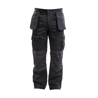 Image of Apache Workwear Men&#039;s Site Trousers APKHT Polycotton Holster Trouser Black 30W 29L Cordura Side Cargo Pocket Low Rise Comfort Waist Reinforced Hem Knee Pad and Phone