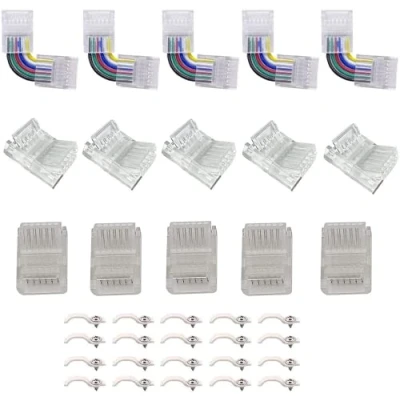 Image of ENQIMAOYI 6pin LED Light Strip Connectors Kit Includes 5X to Wire Connector,5X L Shape Solderless Connector,20x Mounting Clips for SMD 5050 RGBCCT
